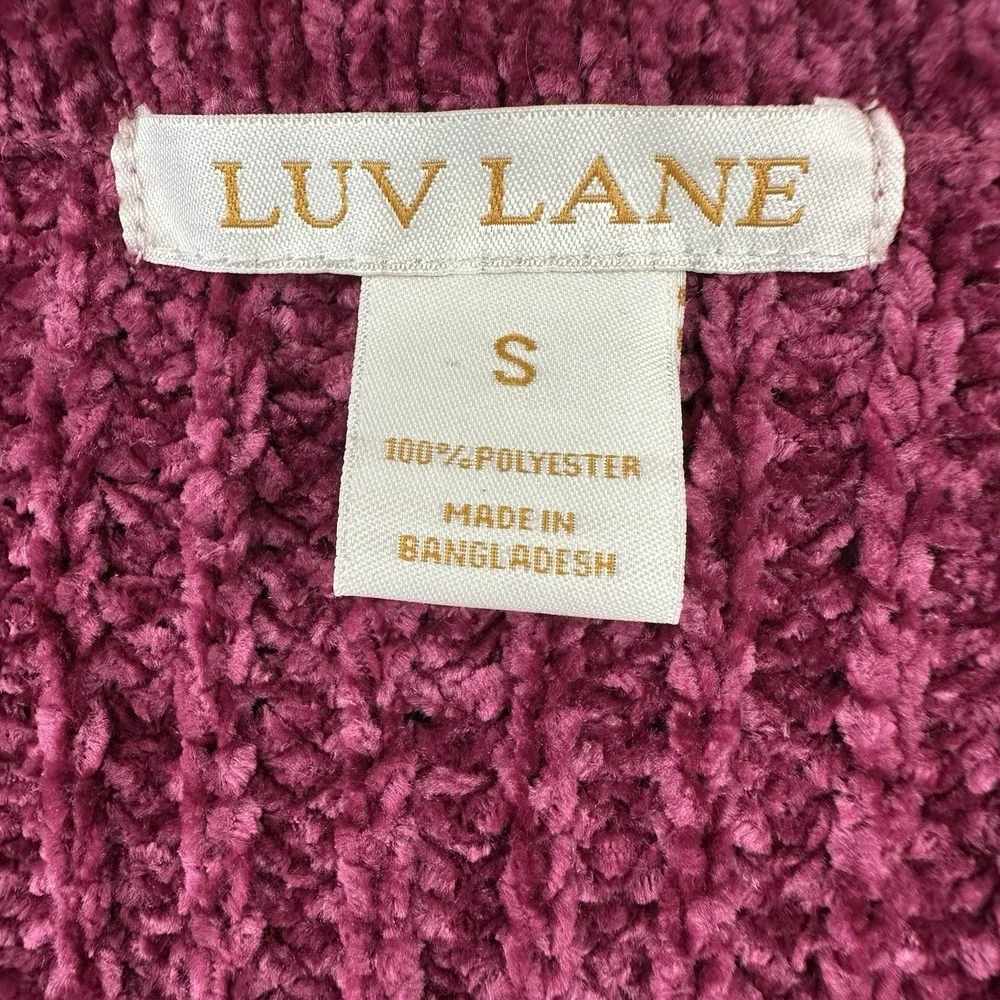 Luv Lane NWT Womens Long Sleeve Pullover Sweater Chenille Size S Dark Pink